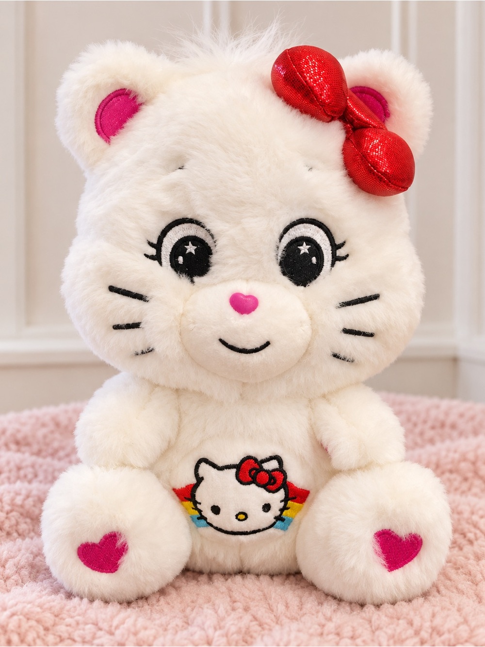 Hello Kitty White Plush with Red Shiny Bow and Pink Accents